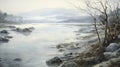 Inlet: A Pensive Stillness In Frozen River Landscape Royalty Free Stock Photo