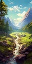 Realistic Landscape Wallpaper With Mountain Stream - Patrick Brown Style