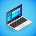 Realistic laptop in isometry. Vector isometric illustration of electronic device, notebook with working screen