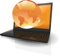 Realistic laptop and orange globe Royalty Free Stock Photo