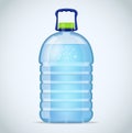 Realistic large bottle with clean blue water on the white background. Vector mockup. Front view.