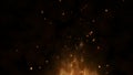 Realistic large fire with hot sparks rise in the night sky. Burning flame on an abstract background with a light Royalty Free Stock Photo