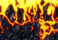 Realistic lava flame on black ash background. Texture of molten magma surface Royalty Free Stock Photo