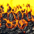 Realistic lava flame on black ash background. Texture of molten magma surface Royalty Free Stock Photo