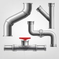 Realistic leaking pipes. Isolated kitchen pipe leakage, broken plumbing leak piping, piped crack drain damaged pipeline