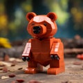 Realistic Lego Bear With Orange Leaves - Hyper-detailed 3d Rendering