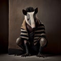 Realistic lifelike anteater in punk rock rockstar leather outfits, surreal surrealism. generative ai