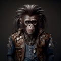 Realistic lifelike ape in punk rock rockstar leather outfits, surreal surrealism, Generative AI