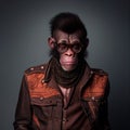 Realistic lifelike ape in punk rock rockstar leather outfits, surreal surrealism. generative ai