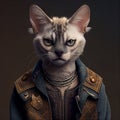 Realistic lifelike cat kitten in punk rock rockstar leather outfits, surreal surrealism. generative ai