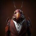 Realistic lifelike cockroach pest in dapper high end luxury formal suit and shirt