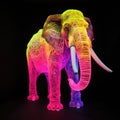 Realistic lifelike elephant mammoth in fluorescent electric highlighters ultra-bright neon outfits