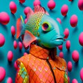 Realistic lifelike fish in fluorescent electric highlighters ultra-bright neon outfits. Generative AI