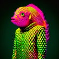 Realistic lifelike fish in fluorescent electric highlighters ultra-bright neon outfits. 80s Era comeback. Generative AI