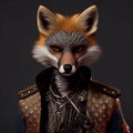 Realistic lifelike fox in punk rock rockstar leather outfits, surreal surrealism. generative ai