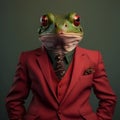 Realistic lifelike frog toad in dapper high end luxury formal suit and shirt, commercial, editorial advertisement