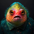 Realistic lifelike piranha fish in fluorescent electric highlighters ultra-bright neon outfits, commercial