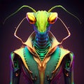 Realistic lifelike praying mantis in fluorescent electric highlighters ultra-bright neon outfits