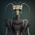 Realistic lifelike praying mantis in punk rock rockstar leather outfits, surreal surrealism, Generative AI