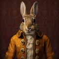 Realistic lifelike rabbit hare bunny in renaissance regal medieval noble royal outfits, historical. Generative AI