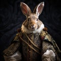 Realistic lifelike rabbit hare bunny in renaissance regal medieval noble royal outfits