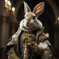 Realistic lifelike rabbit hare bunny in renaissance regal medieval noble royal outfits