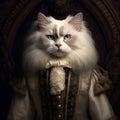 Realistic lifelike Ragdoll cat kitten kitty in renaissance regal medieval noble royal outfits, commercial