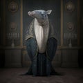 Realistic lifelike tapir in renaissance regal medieval noble royal outfits. 18th-century historical. Generative AI