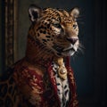 Realistic lifelike tiger in renaissance regal medieval noble royal outfits. 18th-century historical. generative ai