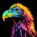 Realistic lifelike vulture bird in fluorescent electric highlighters ultra-bright neon outfits, commercial