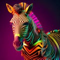 Realistic lifelike zebra in disco neon glitter bright outfits, Generative AI