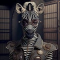 Realistic lifelike zebra in punk rock rockstar leather outfits, surreal surrealism. generative ai