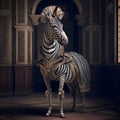 Realistic lifelike zebra in renaissance regal medieval noble royal outfits. 18th-century historical. Generative AI