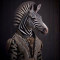 Realistic lifelike zebra in renaissance regal medieval noble royal outfits,. 18th-century historical. Generative AI