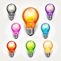 Realistic light bulb color set. Royalty Free Stock Photo