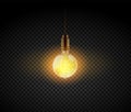 Realistic light bulb. Electric retro lamp, interior decoration elements. Vector dark glowing lightbulb