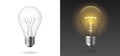 Realistic light bulb. Glowing yellow and white incandescent filament lamps Royalty Free Stock Photo