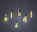 Realistic light bulb hanging vintage set for loft style decor Royalty Free Stock Photo