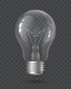 Realistic Light Bulb with transparency isolated on a checkered background. Incandescent Lamp, Glass Lamp object. Design element, Royalty Free Stock Photo
