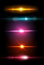 Realistic light glare sparkle, highlight set. Collection of beautiful bright lens flares. Lighting effects of flash.