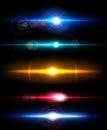 Realistic light glare sparkle, highlight set. Collection of beautiful bright lens flares. Lighting effects of flash. Royalty Free Stock Photo