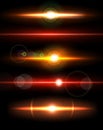 Realistic light glare sparkle, highlight set. Collection of beautiful bright lens flares. Lighting effects of flash.