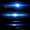 Realistic light glare sparkle, highlight set. Collection of beautiful bright lens flares. Lighting effects of flash.