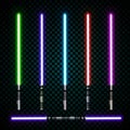 Realistic light swords. crossed light sabers, flash and sparkles. Vector illustration on transparent background Royalty Free Stock Photo