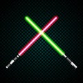 Realistic light swords. crossed light sabers, flash and sparkles. Vector illustration on transparent background Royalty Free Stock Photo