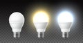 Realistic light up bulb. On and off modern interior lamps, cold and warm heating, bright glow temperature, 3d led basic