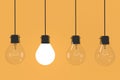 realistic lightbulb in yellow background in 3D rendering