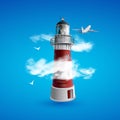 Realistic lighthouse in the night sky background. Vector illustration EPS10. The light effect of a lighthouse isolated