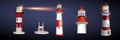 Realistic lighthouse in the night sky background. Vector illustration EPS10. The light effect of a lighthouse isolated