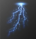 Realistic lightning bolt isolated on transparent background.